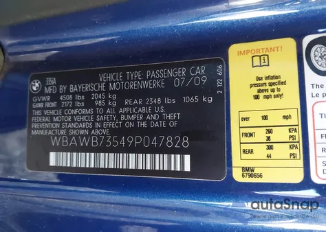 2009 BMW 335I from USA, damaged, VIN WBAWB73549P047828